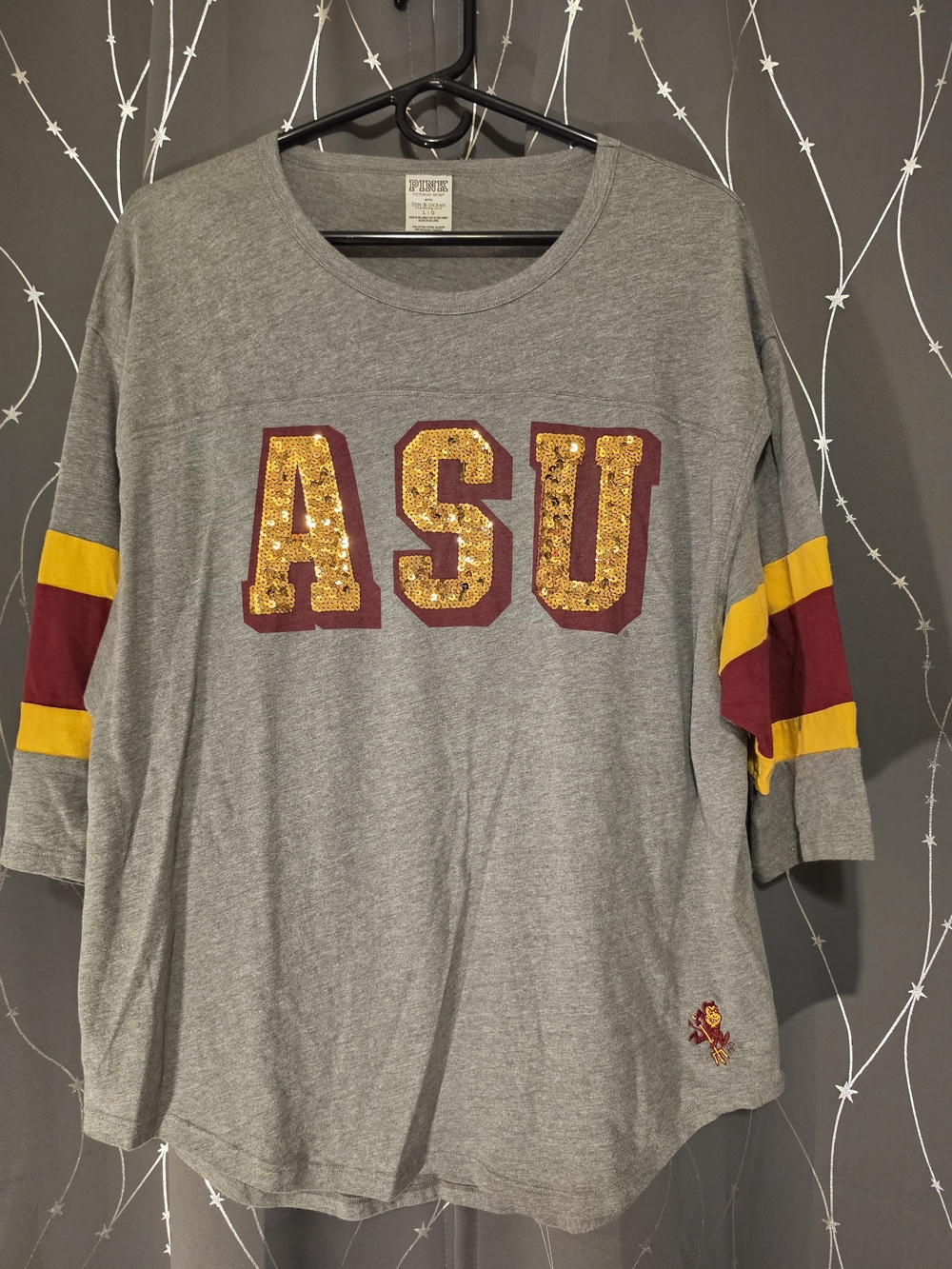 PINK Victoria's Secret Gray ASU Sequin Logo Short Sleeve Tee